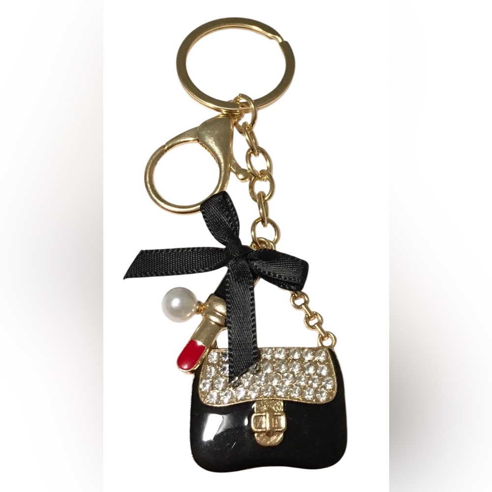 Glamorous Black and Gold Rhinestone Purse Keychain 👜🖤✨